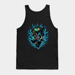 Cool Ninja Samurai Frog Anime Ink Tank Top